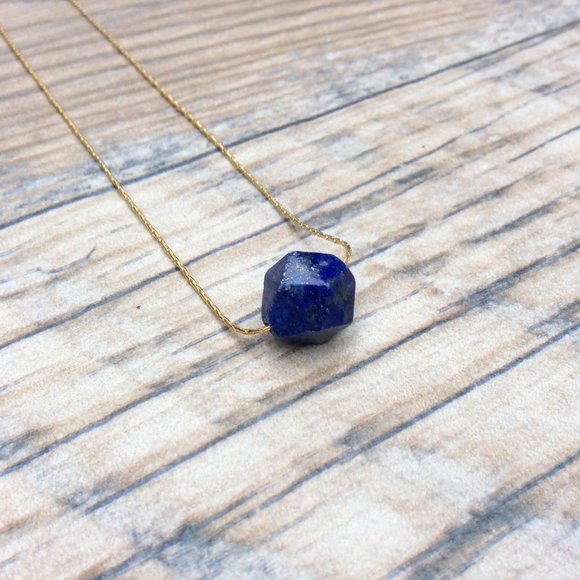 Lapis choker necklace 14k gold filled - September birthstone, throat chakra - Picture 2 of 9